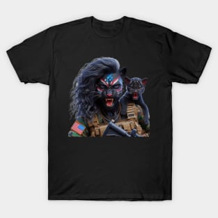 Woman Warrior Panther with Cub by focusln T-Shirt